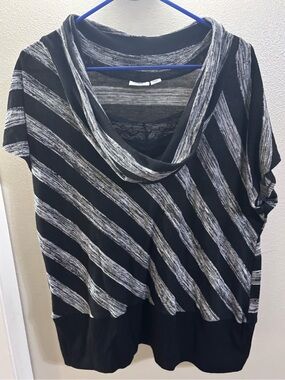 Cato Black and Gray Diagonal Stripe Cowl Neck Sweater- size 18/20